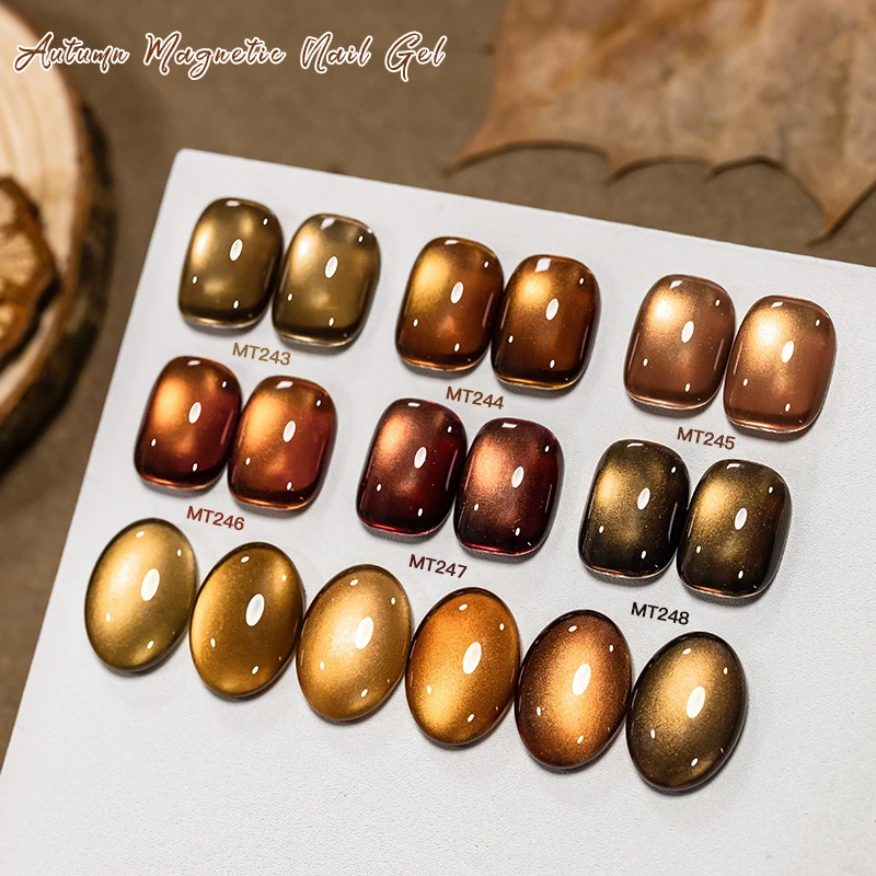 Vernis à ongles Gel magnétique chat marron d'automne, perles de verre ultral brillantes, Semi-permanent magnétique à tremper le vernis Gel UV, fournitures pour ongles