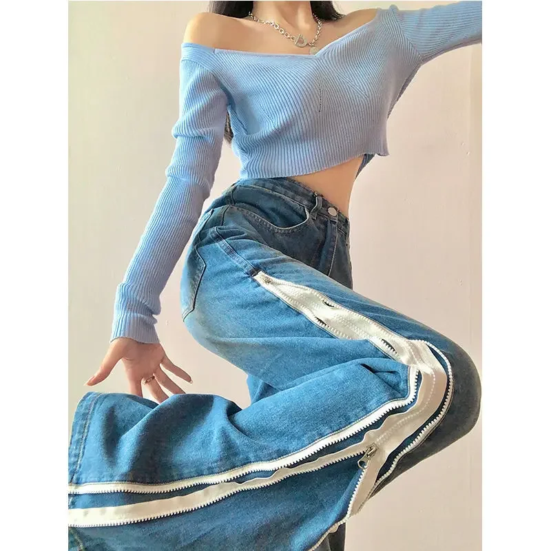 Vintage Wide Leg High Waist Jeans Women's Design Sense Denim Streetwear Pants Loose Mopping Versatile Straight Trousers L296