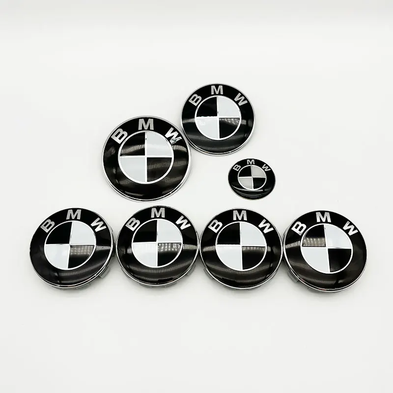 Black White 82mm BMW Logo Car Front Bonnet Hood Emblem 74mm Rear Badge 56mm 68mm Wheel Center Caps 45mm Steering Wheel Sticker