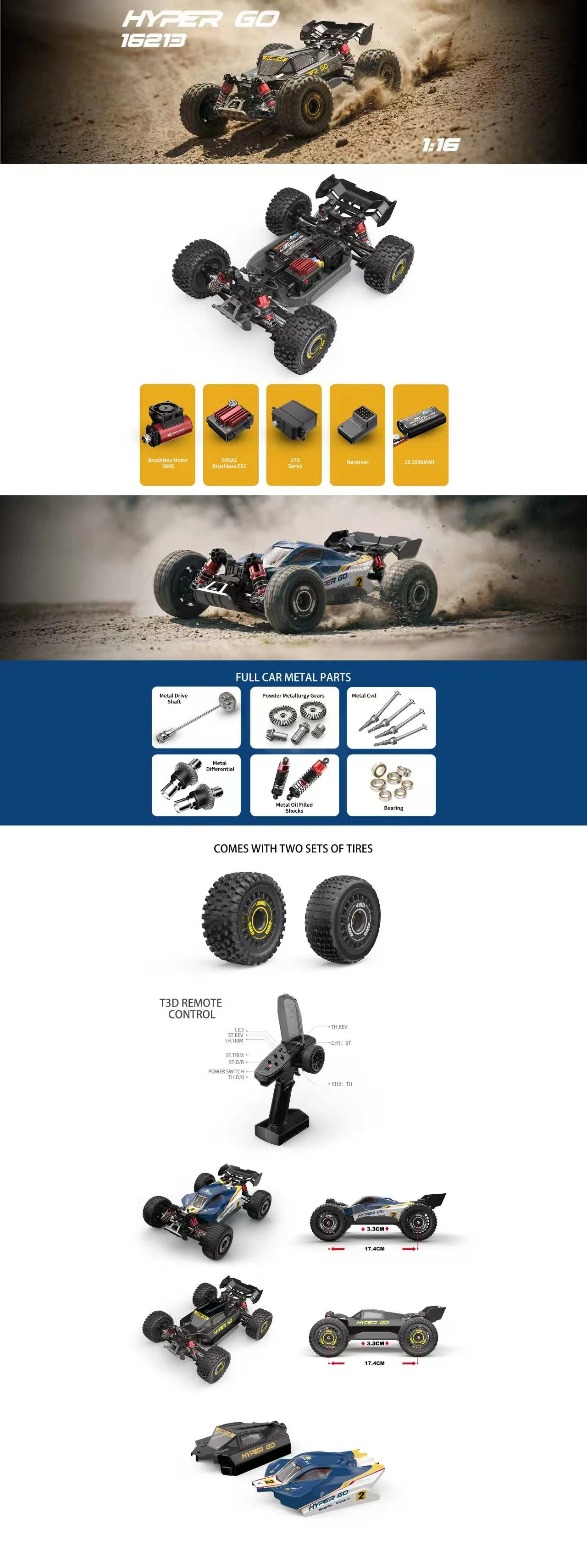 NEW MJX HYPER GO 16212 16213 16218 1/16 RC Car 45A 45KM/H Brushless High Speed Off Road Buggy 2.4G Remote Control Truck RC Racing Vehicle Toy Gift for Adults Boys