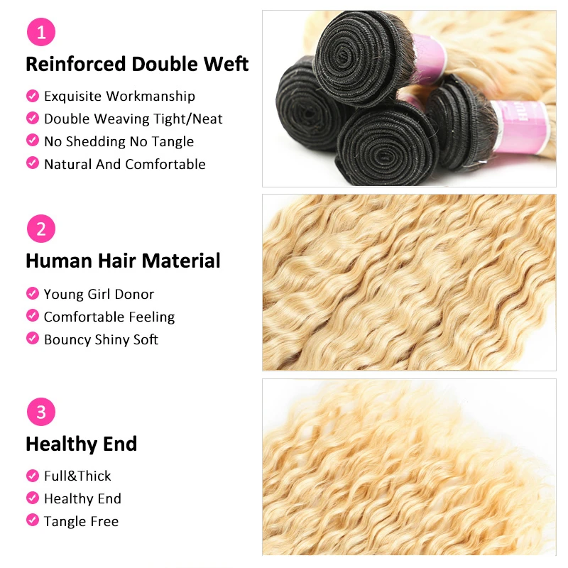 Diva Me 1B 613 Blonde Ombre Deep Wave Bundles mit Verschluss 8–30 Zoll brasilianisches Remy Haar 2 3 4 Bundles mit 4x4 Spitzenverschluss – Detail 5