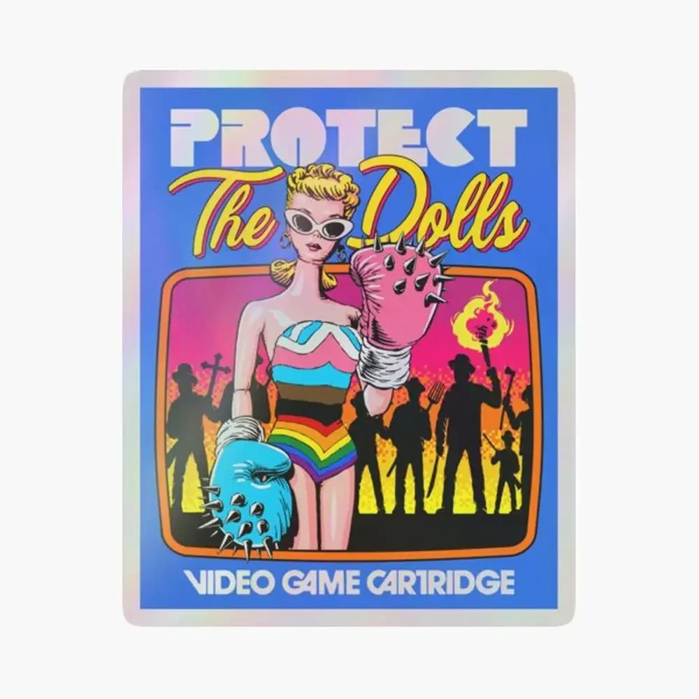 

Protect the Dolls Holographic Sticker for Laptop Decor Bedroom Car Cute Cartoon Art Fashionable Public Suitcase