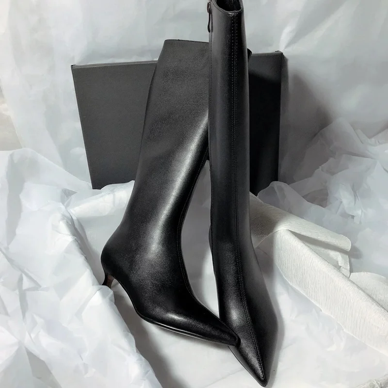 

British style pointed toe stiletto boots for women2025New White High Tube Riding Boots, Over-the-Knee Fashion Boots