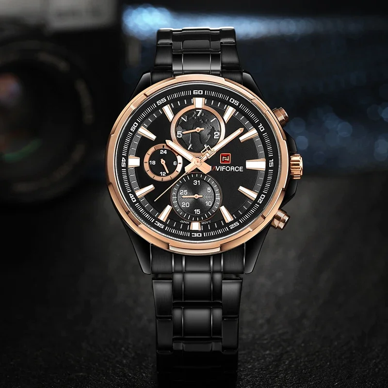 New Style Men‘s Quartz 24 Hours Date Clock Brand NAVIFORCE Men's Business Watches Man Full Stainless Steel Sports Package Gifts