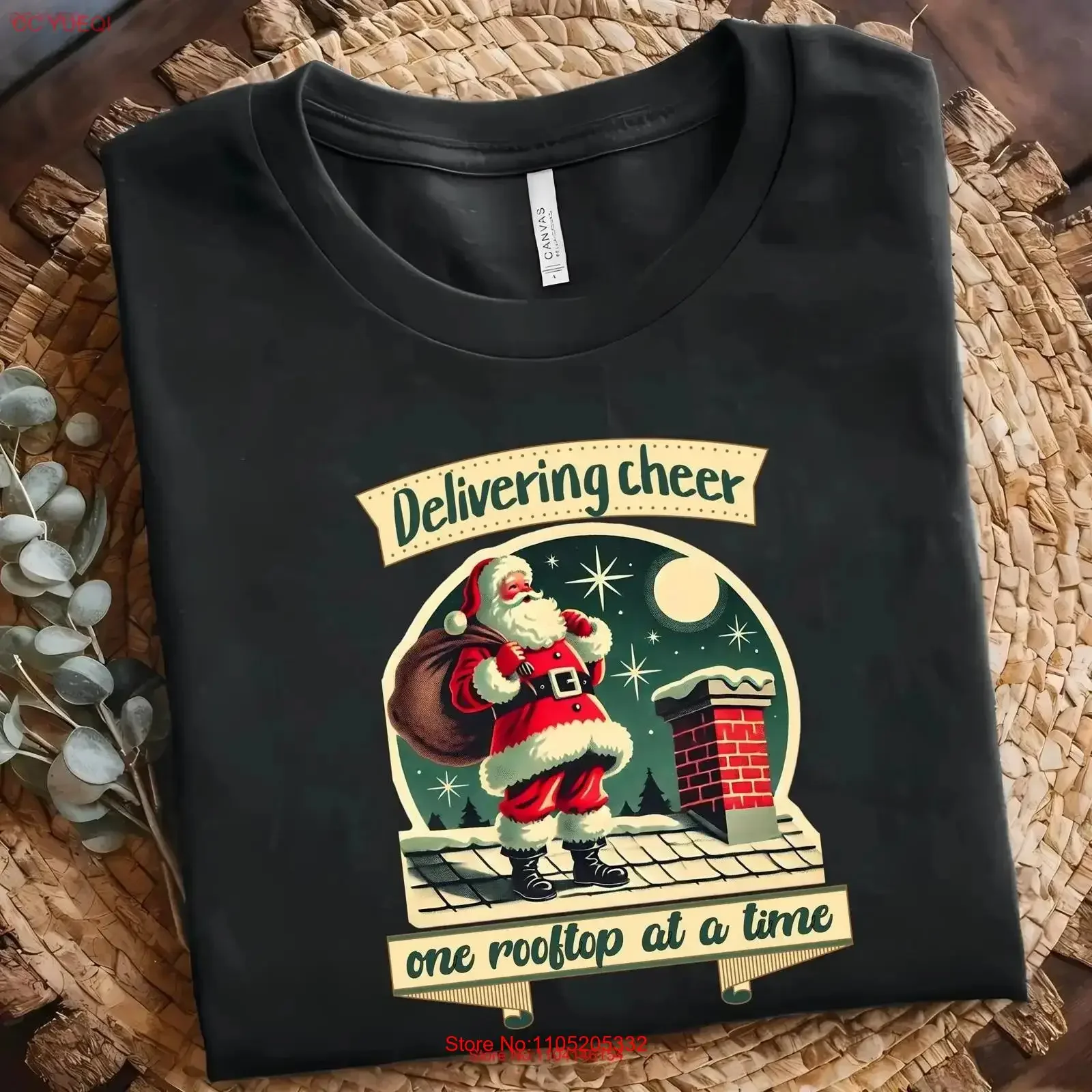 Retro Delivering Cheer One Rooftop at a Time Christmas Vintage Santa Claus Holiday T Shirt for Classic Lovers Festive vintage