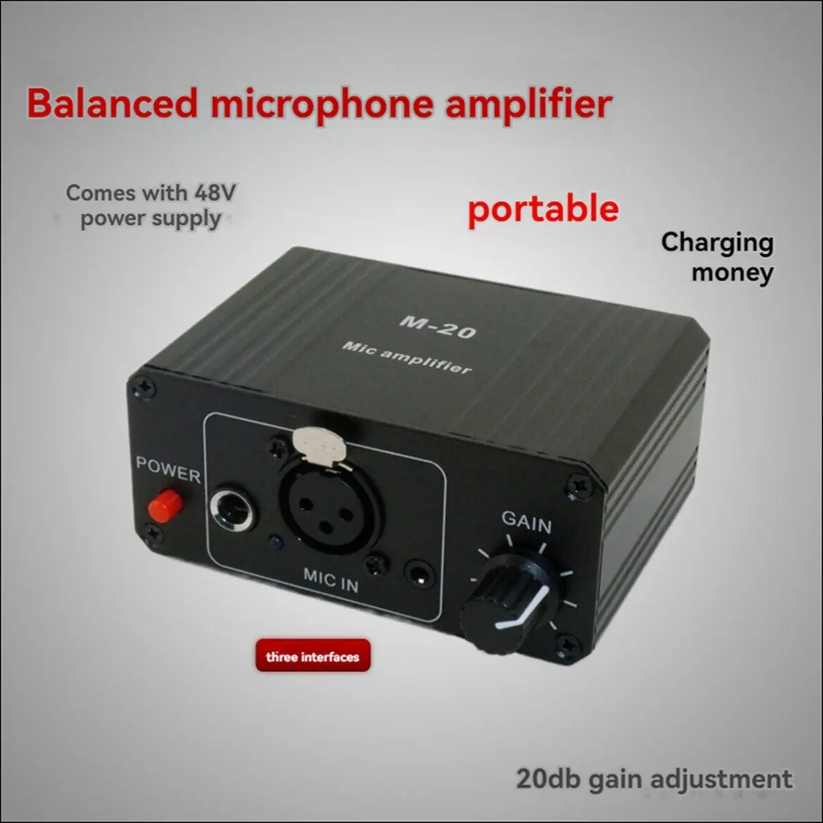 (BOFF) Dynamic Microphone Condenser Mic Amplifier M-20 Audio 48V Phantom Power Charging Black for Live Sound Card Speaker B
