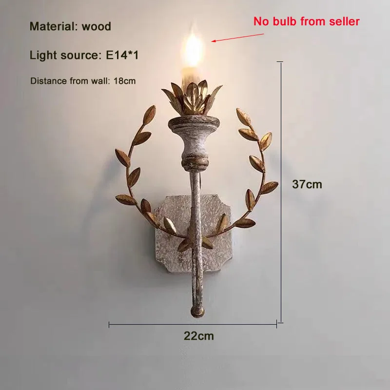 American Retro Wall Lamp French Pastoral Vintage Solid Wood Wall Lamp Living Room Dining Room Bedroom Decorative Wall Light