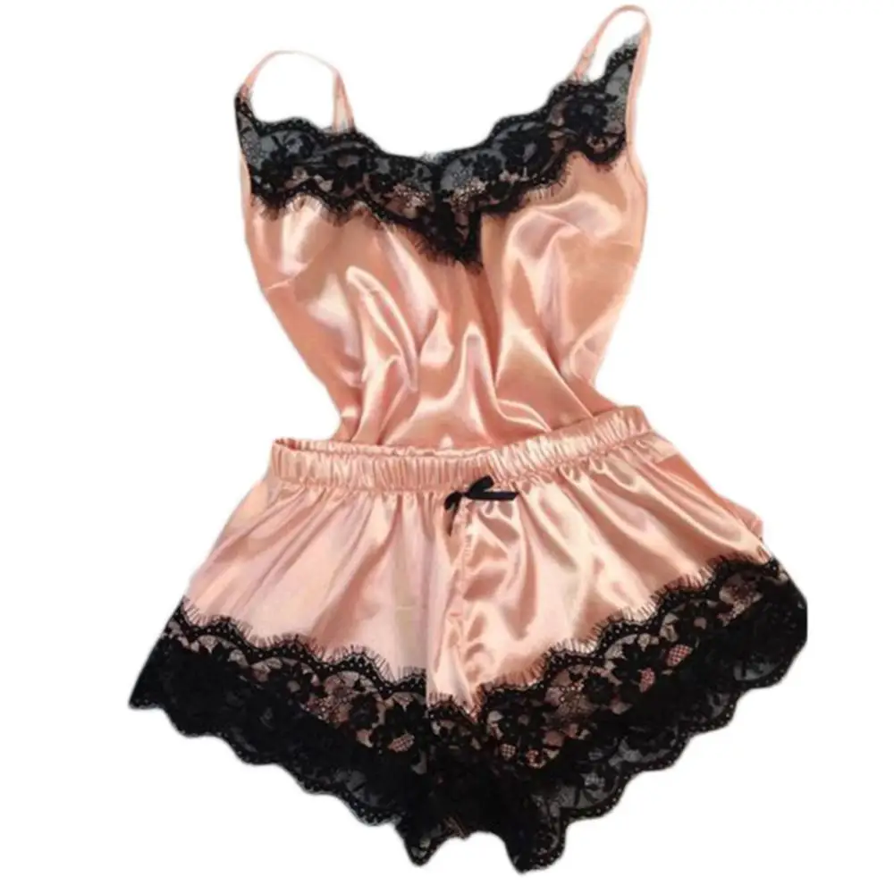 Sexy Lace Satin Pajama Sets Women Silky Velvet Lace Strap Vest Top Shorts Sleepwear Outfit Nightwear 잠옷 conjuntos de pijama