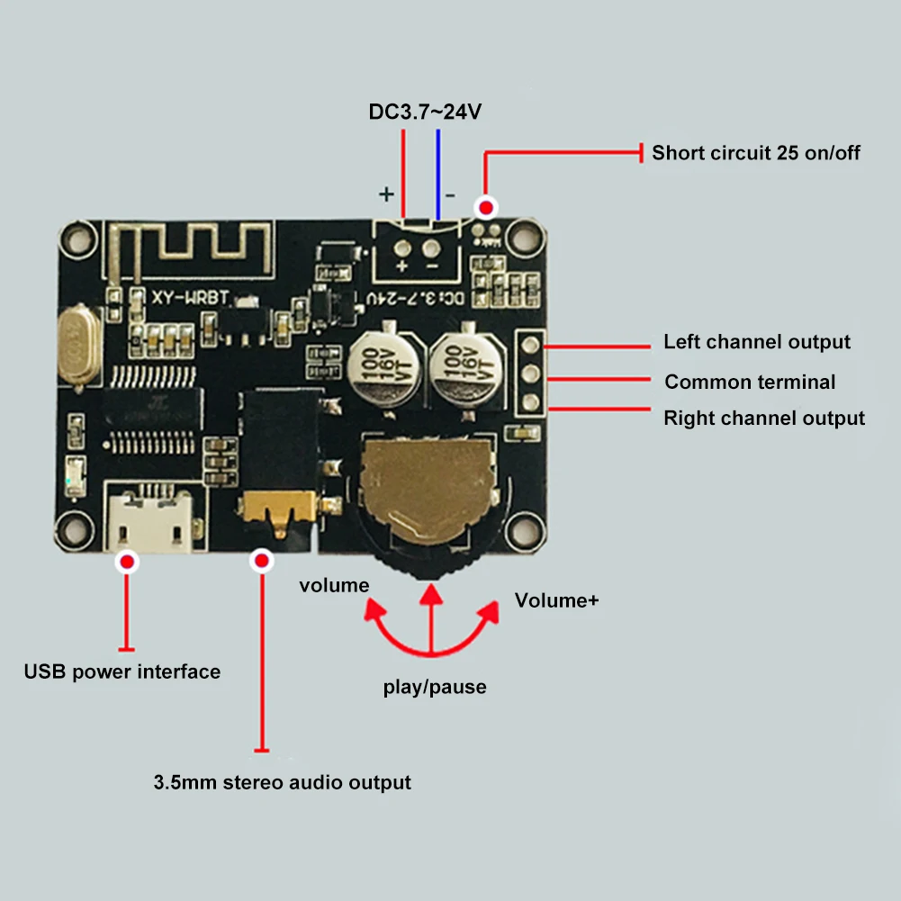 XY-WRBT Bluetooth 호환 5.0 오디오 수신기 보드 MP3 무손실 디코더 보드 무선 스테레오 음악 모듈