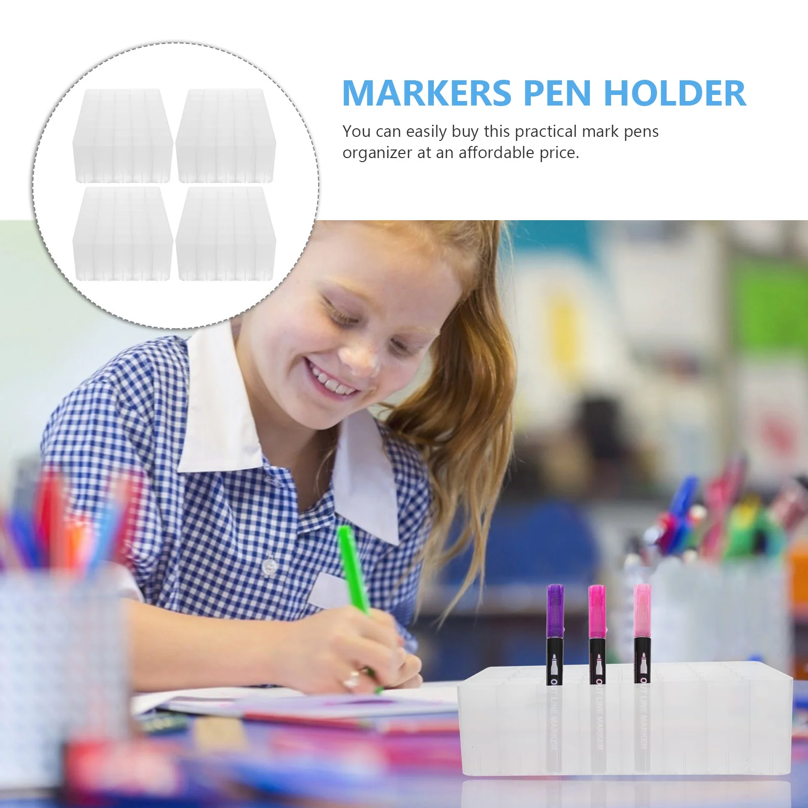 

4pcs Marker Organizer Storage Box Base Clear Plastic Desk Stand Stationery Holder Pen Long Use Practical Gift