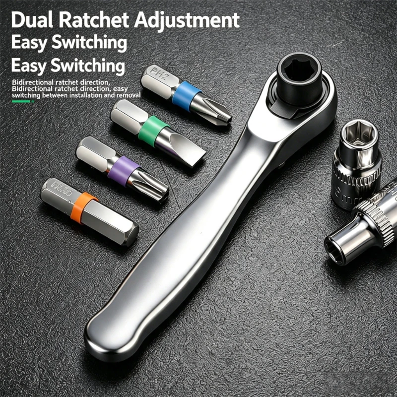 Mini Ratchet Wrench 1/4 Drive 72 Teeth Chrome Vanadium Steel Socket Bit Holder for Auto Motorcycle Bicycle Repair Hand Tools