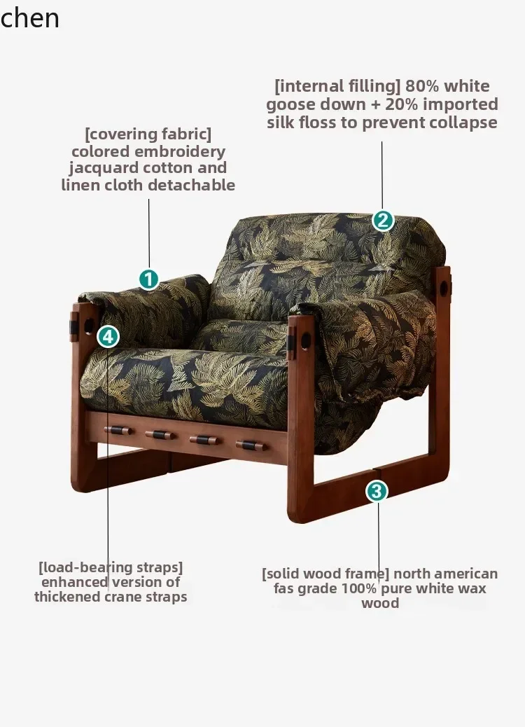 DSAmedieval fabric living room single sofa leisure chair solid wood lazy sofa