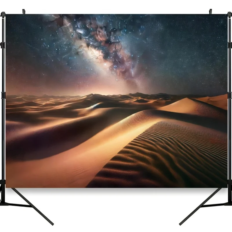 لافتة مسطحة ثنائية الأبعاد مع الصحراء المرصعة بالنجوم و درب التبانة، وخلفية استوديو السماء الليلية الغامضة #3