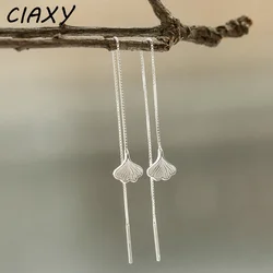 CIAXY Silver Color Ginkgo Leaf Tassel Earrings for Women Temperament Long Ear Line Earring  Korean Small Fresh Jewelry