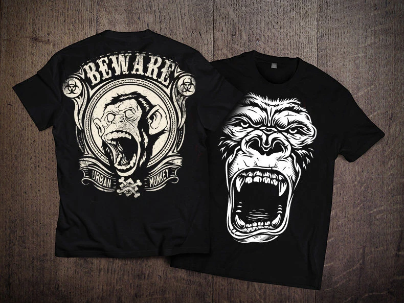 2026 American Rock Style Skull Print Short-sleeved T-shirt for Men Loose and Individual Black Top Gorilla Fitness Trendy T-shirt