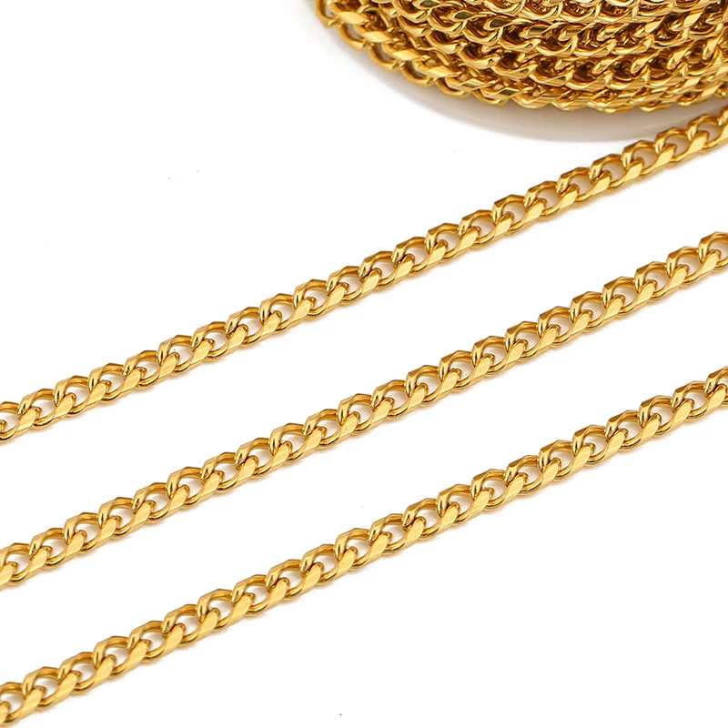 1meter Stainless Steel Round Grind Chain for DIY Choker Necklace Bracelets Jewelry Making Women Men Gold Punk Link Chain Finding
