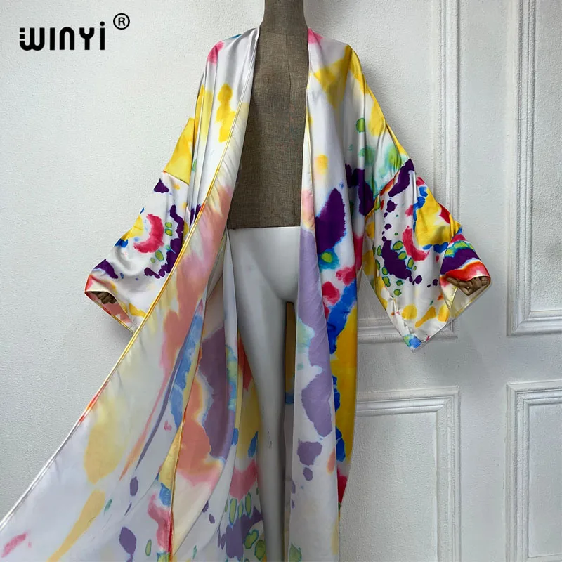 WINYI Graffiti tie-dye print sexy kimono fashion cardigan Africa beach wear cover-up dress beach outfits for women holiday abaya