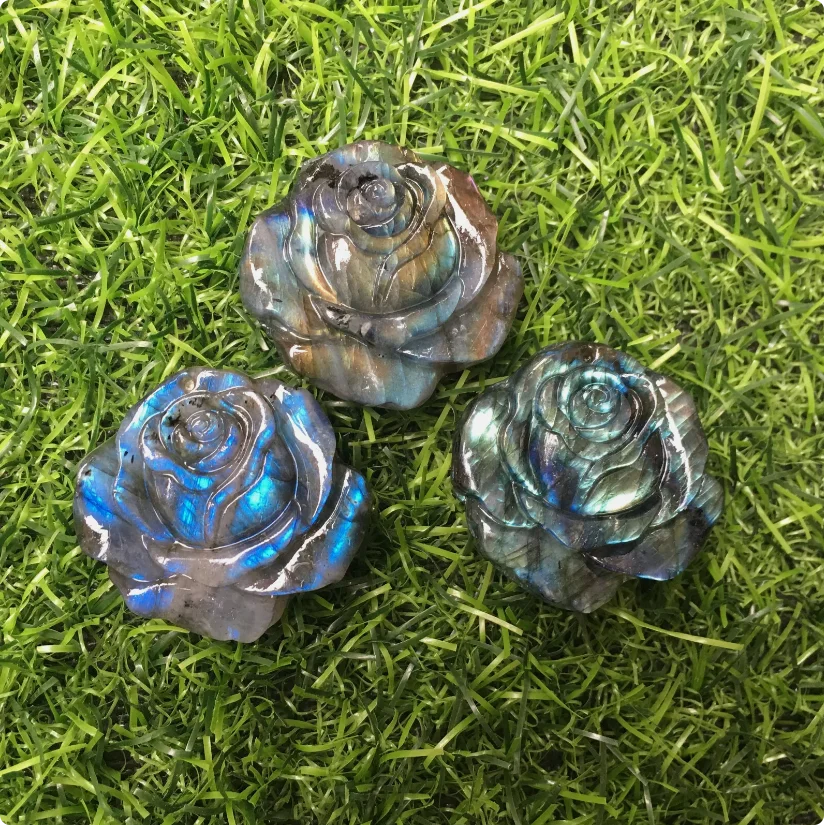Shinning Fully Radiant Labradorite Rose CarvingsGreat for Reiki Decor Collection Gift for Her Timeless Love