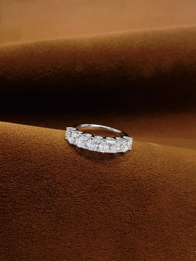 LUOWEND 100% 18K White Gold Rings Luxury Simple Style Square Cut Real Natural Diamond Cocktail Ring for Women Fine Jewelry