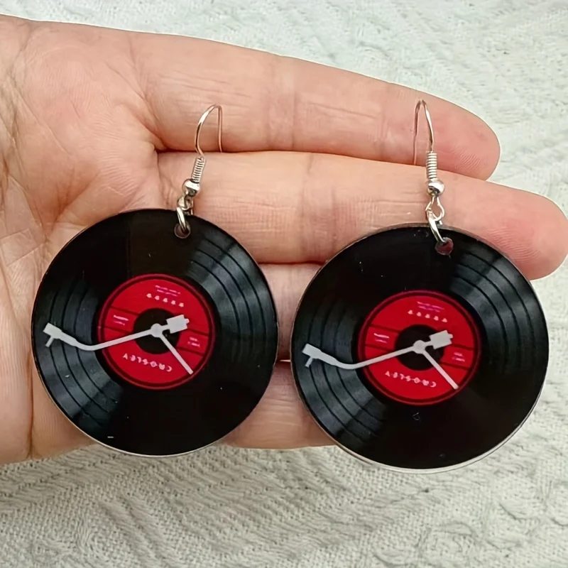 Simple Classic Style Vinyl Record Retro Phonograph Record Dome Glass Ladies Pendants Earrings Music Lovers Jewelry Gifts view 3