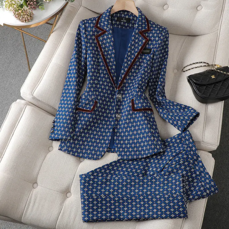 Women\'s Fashion Casual Blazer Set Korean Elegant Spring and Autumn Temperament Suit Coat Trousers Two-piece Ladies Pants Suits