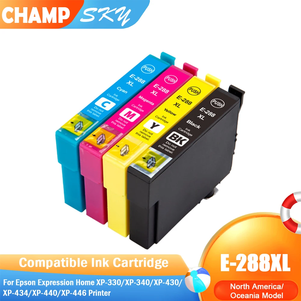 Champ Sky For 288-I T288 T288XL T2881 T2882 T2883 T2884 Premium Compatible InkJet Ink Cartridge for Epson XP-240 XP 440 Printer