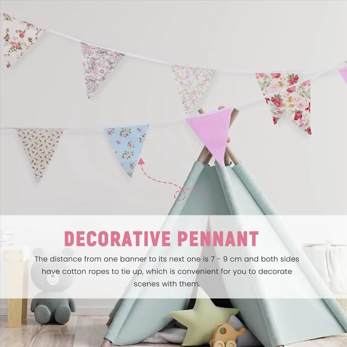 KSOL 40Ft Fabric Bunting, 42Pcs Outdoor Bunting Banner,Floral Vintage Cotton Triple-cornered Flag for Garden Birthday Party