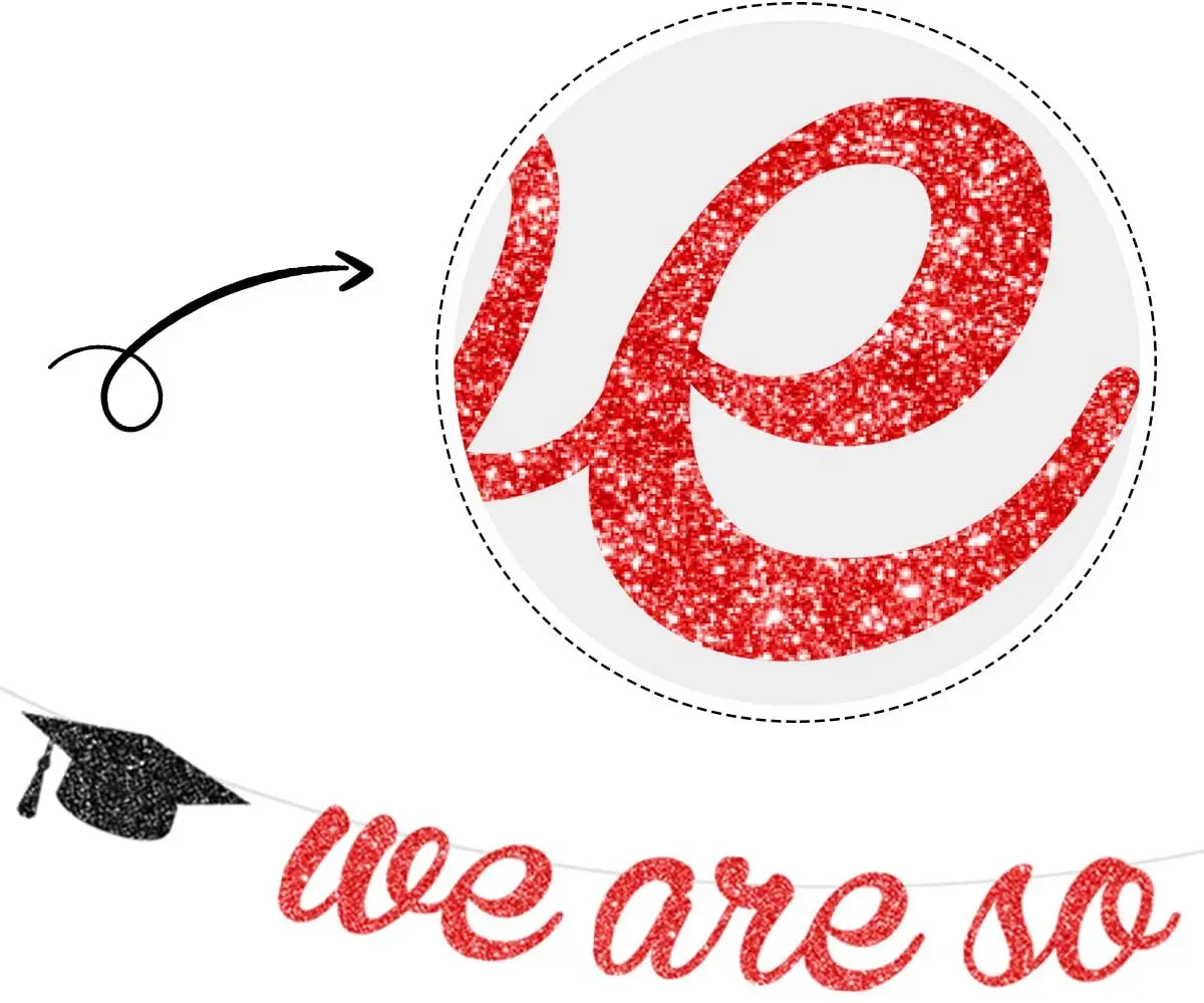 JOYMEMO We Are So Proud of You Glitter Banner Red Black Graduation Party Decorations Supplies Grad Cap Garland for Class of 2023