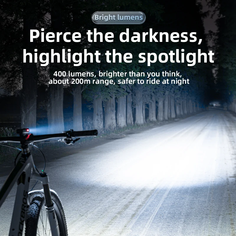 ROCKBROS Bicycle Front Light Type-C Rechargeable IPX6 Waterproof  Flashlight Aluminium Alloy Cycling Headlight Bike Accessories