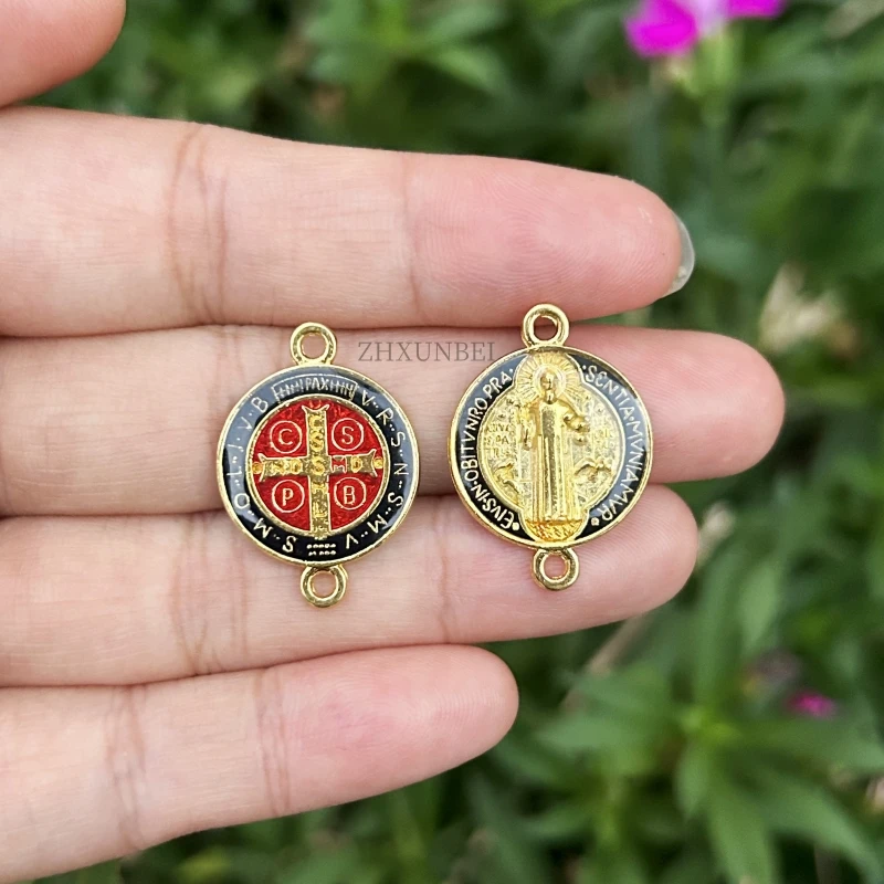6pcs/pack Gold Plated Saint Benedict Charms Catholic Jewelry Accessories San Benito Bracelet Medal Beads
