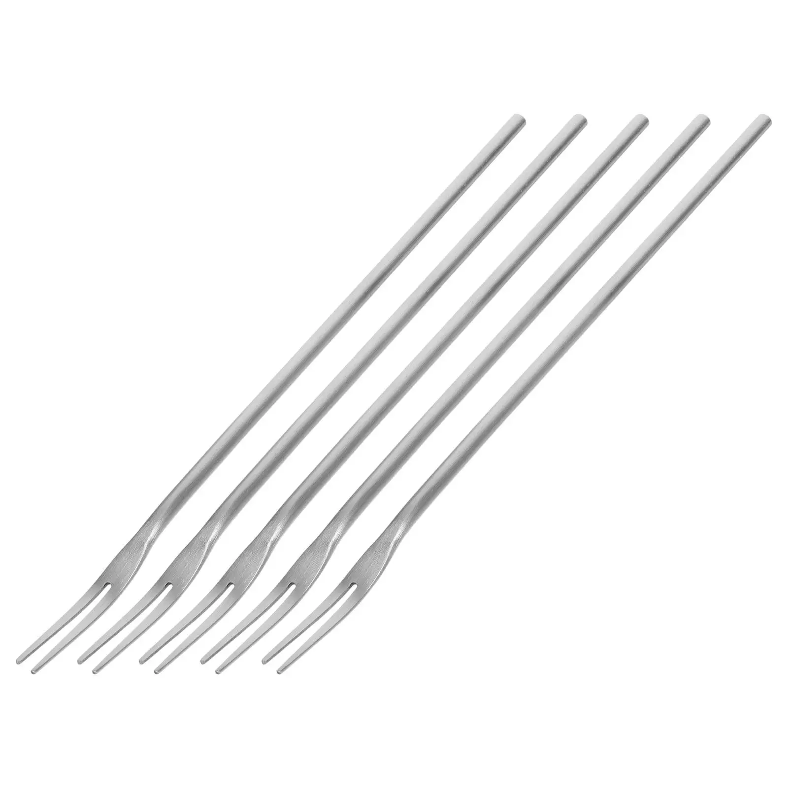 Stainless Steel Fruit Forks 5 Piece Long Handle 2 Tine Dessert Cake Appetizer Pickle Serving Fork Set