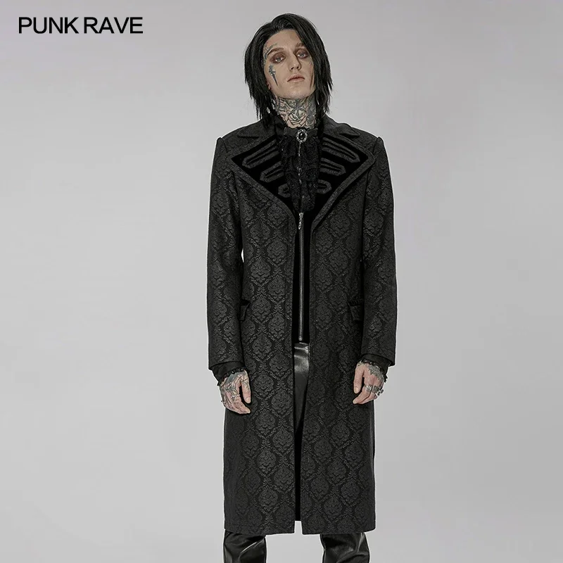 

PUNK RAVE мужской простой плащ средней длины с готическим принтом изысканный воротник для вечеринок и клубов черный мужской плащ осень/зима