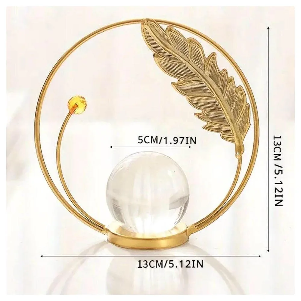 Feather Crystal Ball Stand Metal Ring Display Base Sphere Holder Mineral Specimen Gemstone Stand Home Office Decor