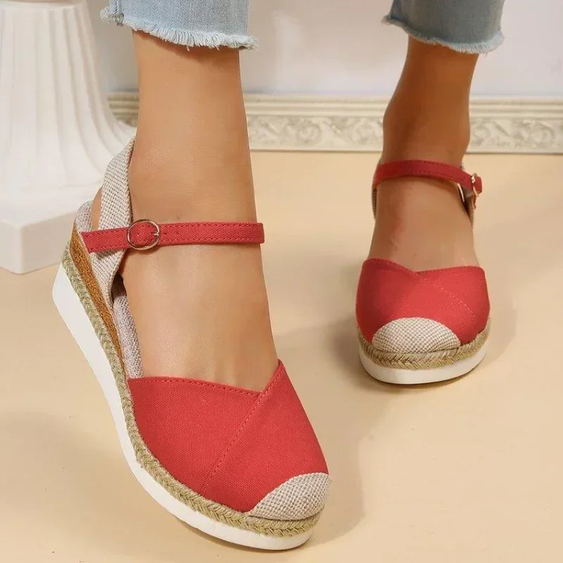 Women Closed Toe Wedge Sandals Women 2024 Summer Buckle Strap Gladiator Shoes Woman Fashion Espadrilles Platform Sandalias Mujer