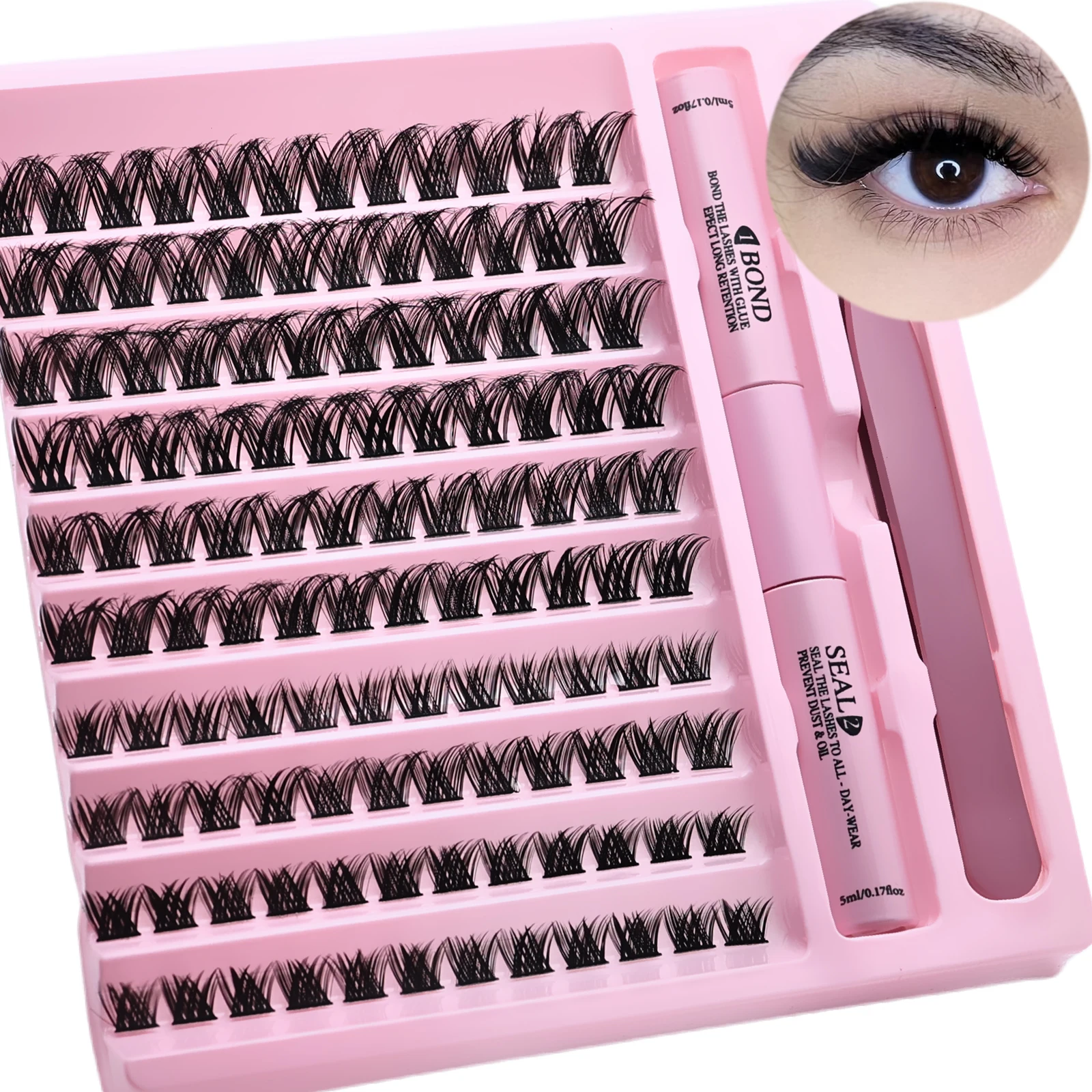 DIY Eyelash Cluster Extension Kit D Curl Individual False Lash Clusters With Bond & Seal Glue And Tweezer Tool Easy To Apply