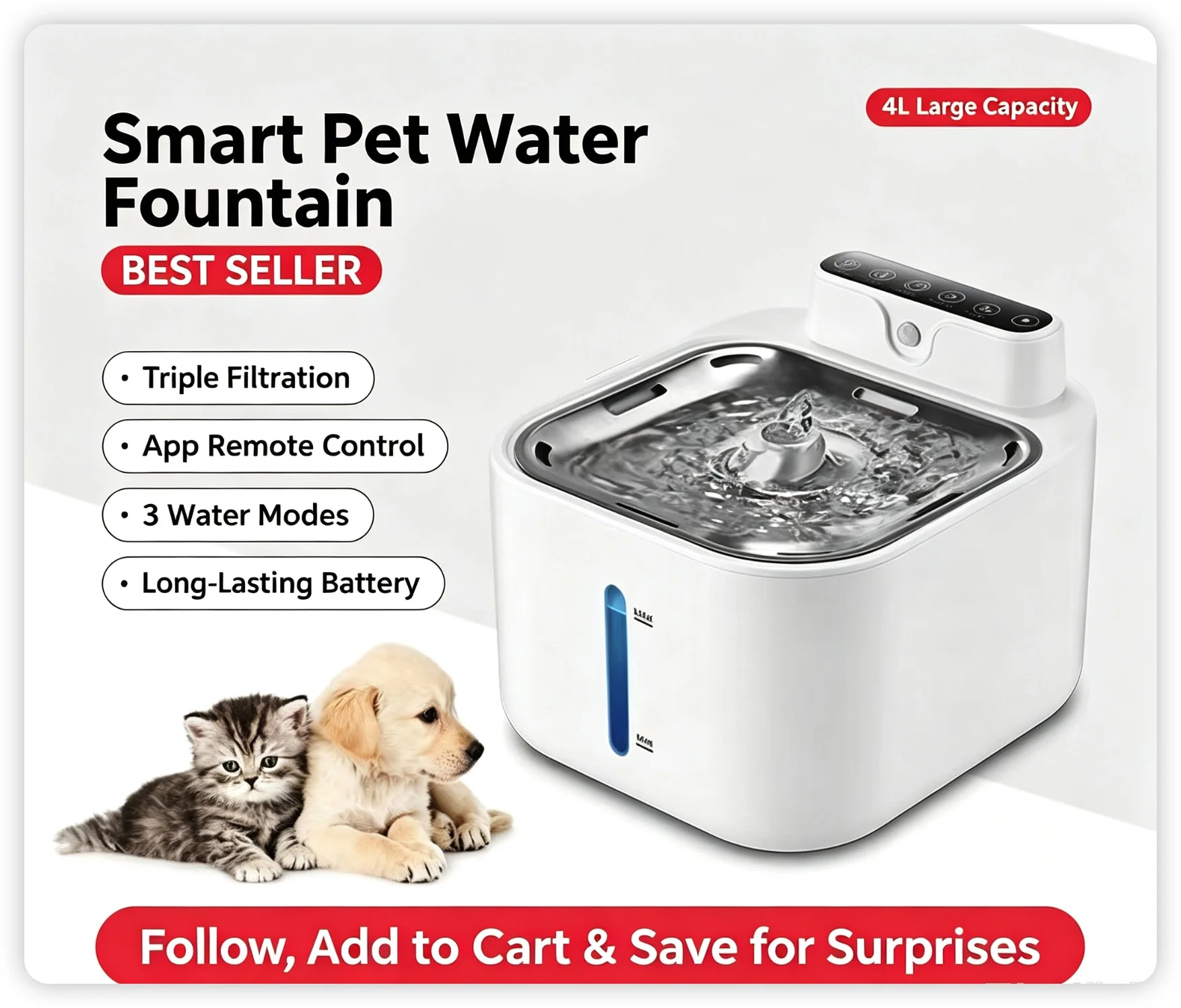 Smart Pet Water Fountain 4L 28°C Constant Heating Triple Filter APP Control USB Rechargeable Auto Power Off Cat Dog Drinking Dis