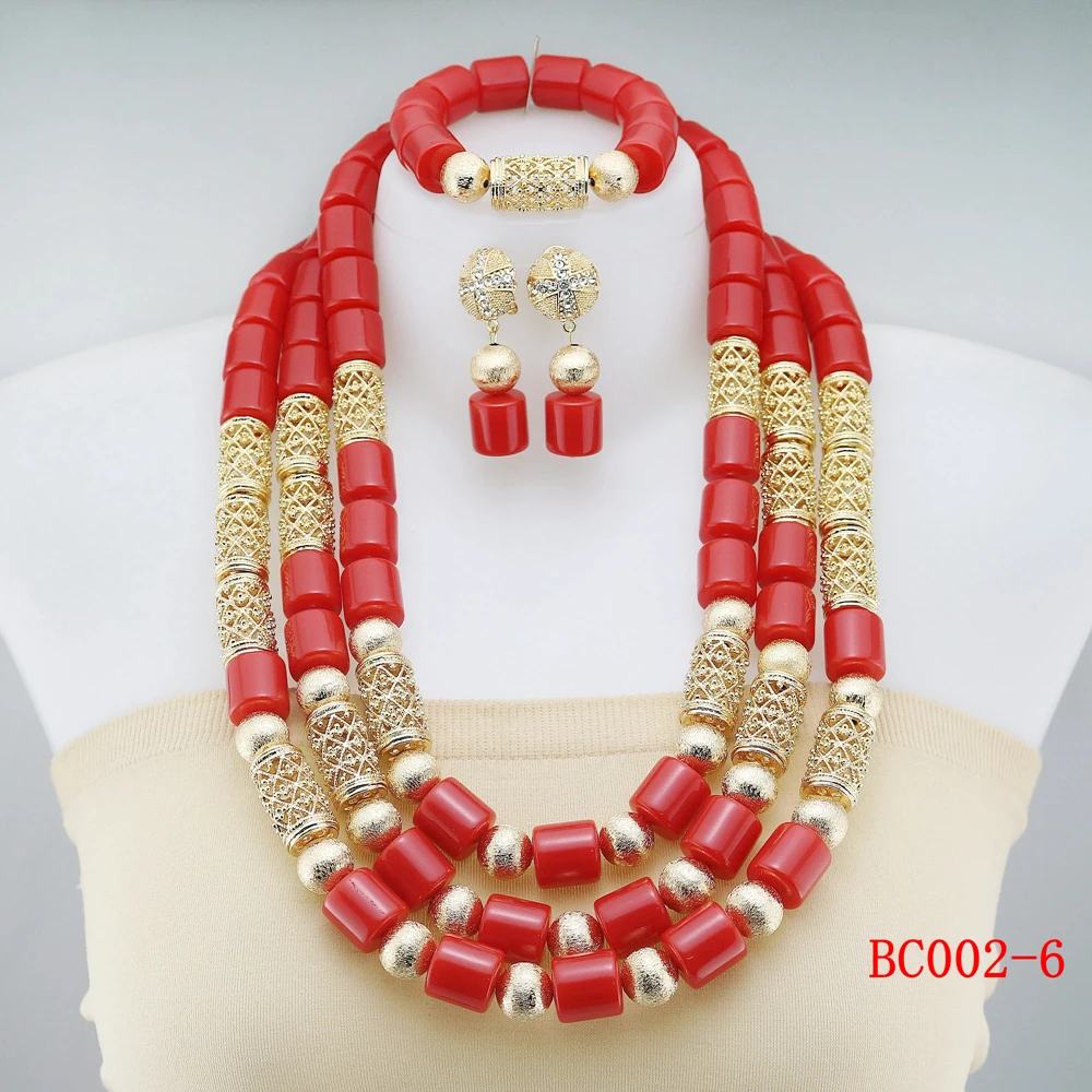 Artificial Coral Beads Bridal Jewelry Sets Traditional Nigerian Wedding African Beads Jewelry Necklace Set