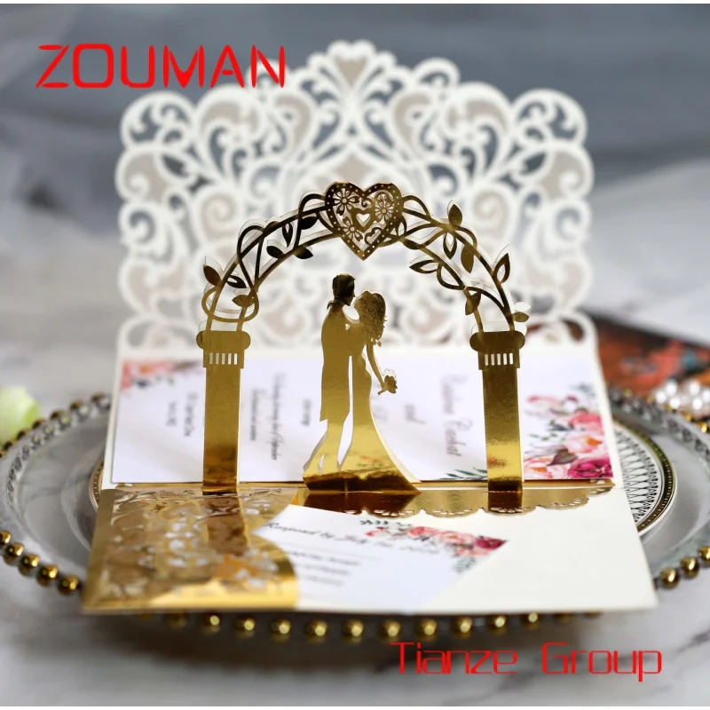 Custom , WSY Custom Luxury Laser Cut 3d Handmade Up wedding invitations Card  invitation card With Envelope