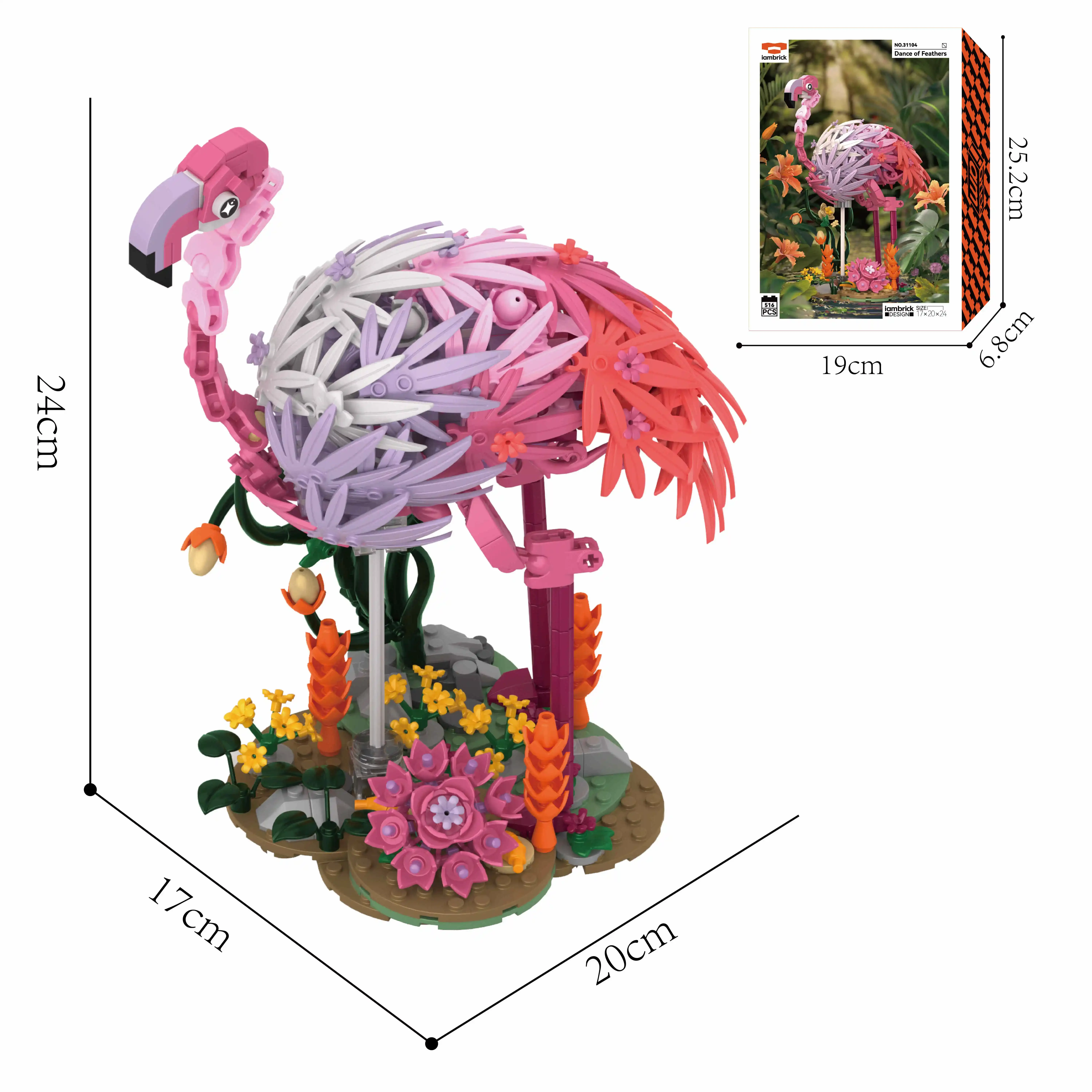 Dance of Fire Feathers Building Blocks Toys Simulation Flowers Plants Animals Natural Landscape Series Flamingo Model Decor
