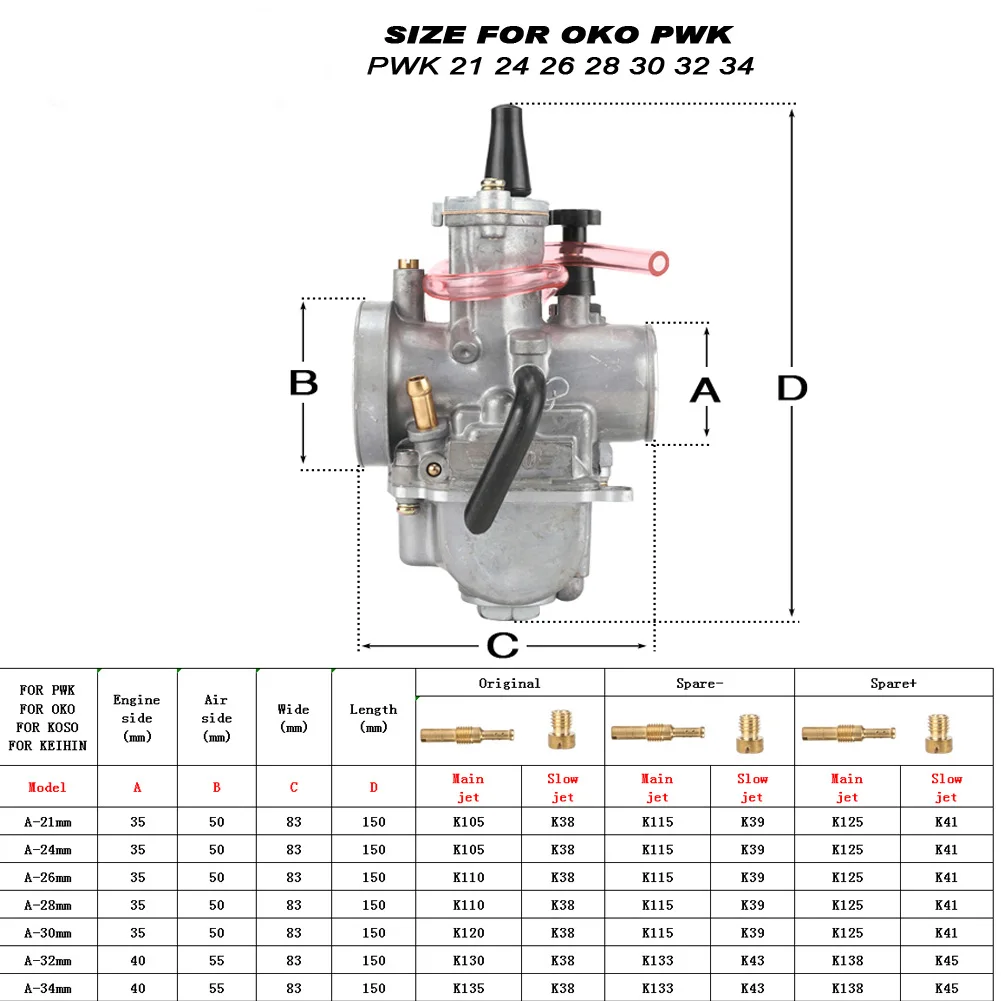 PWK 21 24 26 28 30 32 34mm With Power Jet Carburetor For OKO 2T 4T Motorcycle Carb For Dirt Bike Pit Bike Scooter ATV Quad UTV