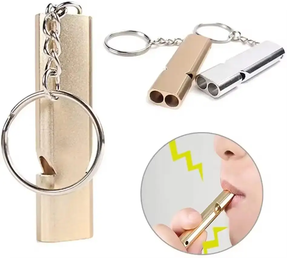 2Pcs Flat Aluminum Alloy Dual Frequency Survival Whistle Double Tube Outdoor Survival Survival Whistle Equipped EDC Tool