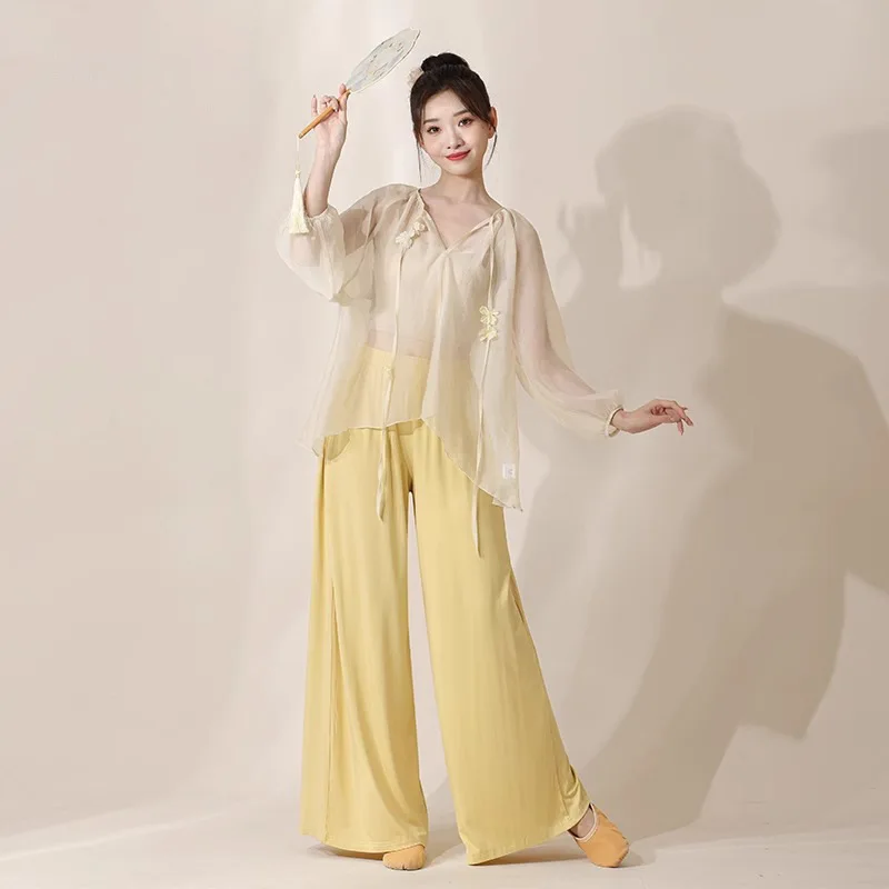 

Modern Dance Clothing Adult Straight Leg Pants Classical Dance Pleated Pants Dra Practice Wide Leg Pants Ethnic Stage Cos...