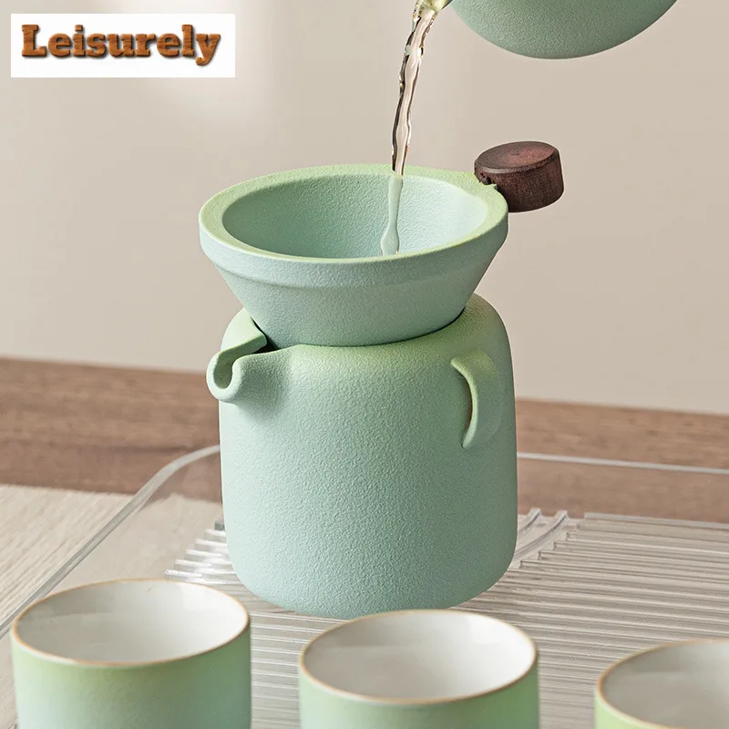 170ml Gradual Blueish Green Tea Pitcher Vintage Double Ear Anti Scalding Cha Hai Justice Cup Tea Ceremony Craft Accessories