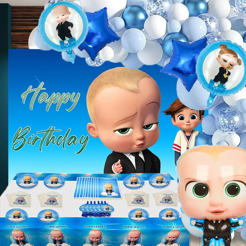 【セール中】Catoon ベビーボステーマ誕生日パーティーの装飾使い捨て食器バナー風船背景ベビーシャワー用品子供ギフト