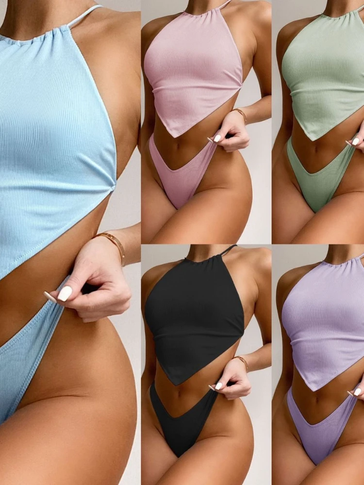 

European and American new solid color split women's sexy bikini beach vacation hot girl trend bikini swimsuit set