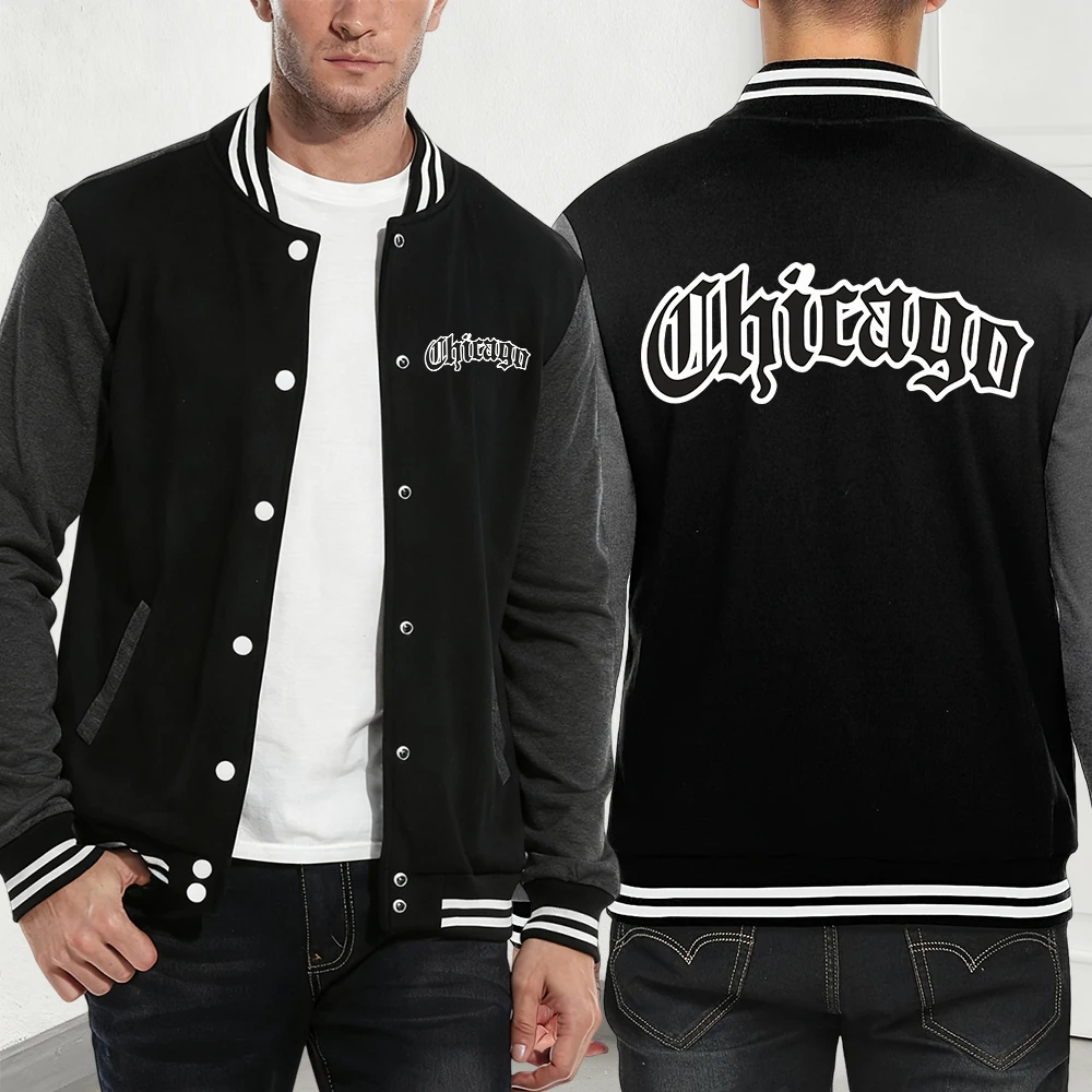 

Бейсбольный трикотаж с буквенным принтом Chicago, мужские повседневные удобные пальто, базовые куртки с карманами, зимняя флисовая теплая мужская одежда