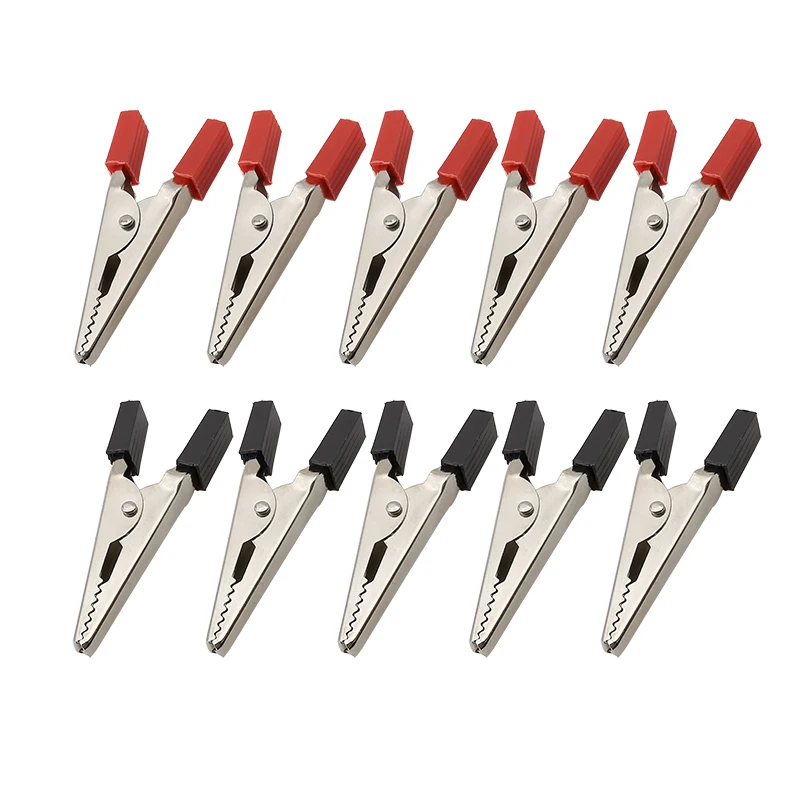 10Pcs Metal Crocodile Clip with Red Black Plastic Handle Alligator Clamps Electronic Test Probe Clips Length 45mm