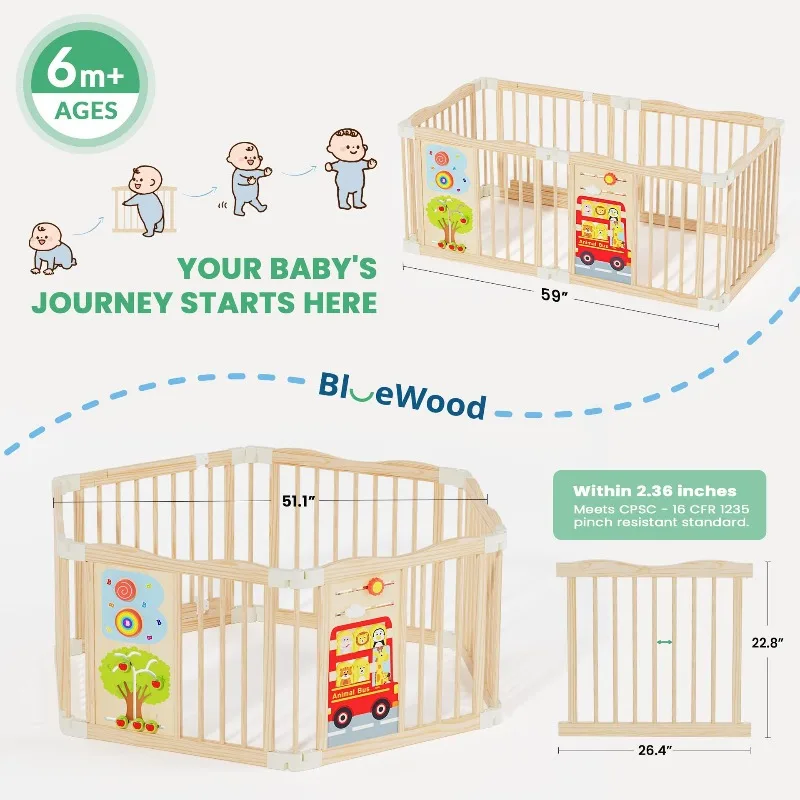 Foldable baby fence, wooden household baby floor climbing mat fence