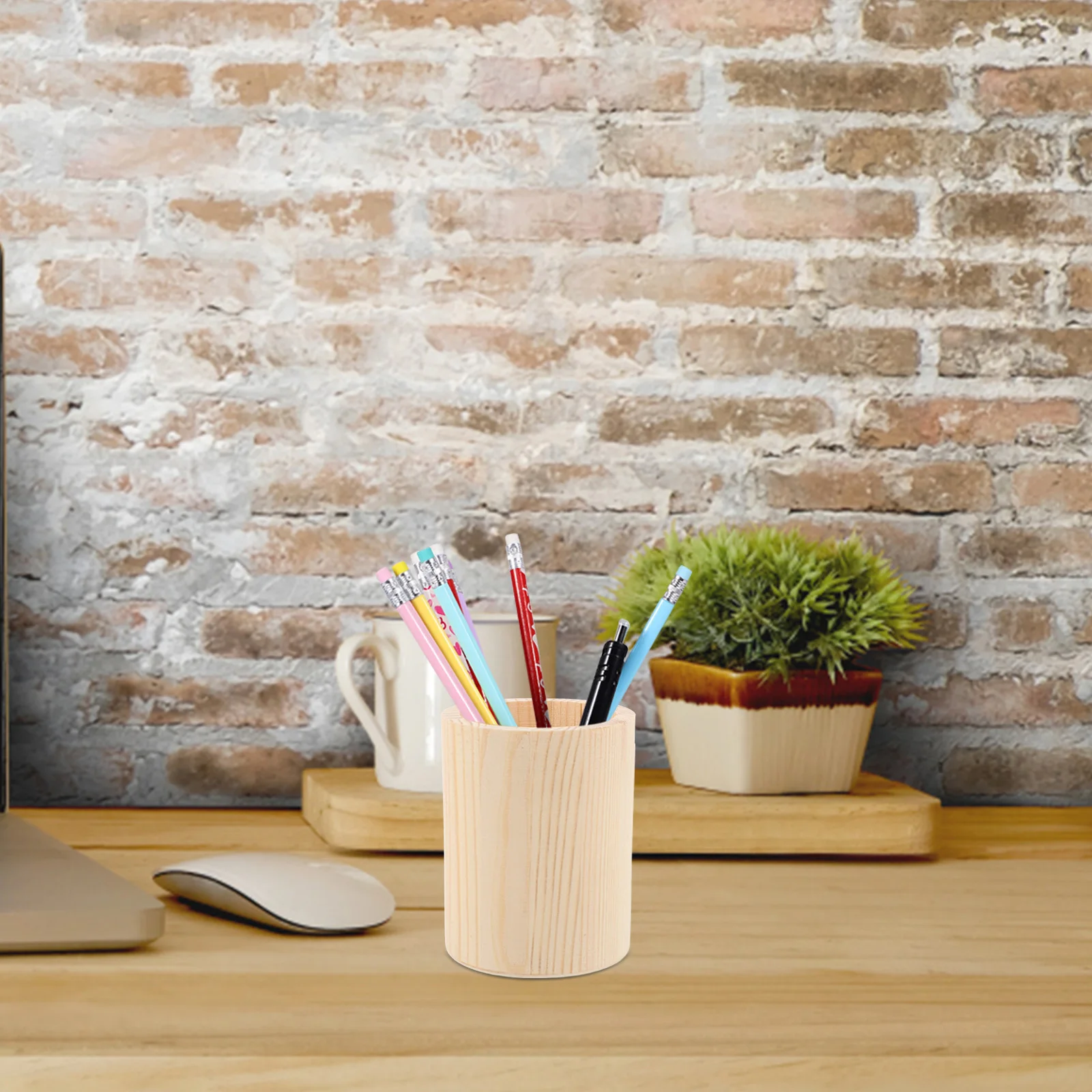 

2 pcs Unfinished Wooden Pen Holder Solid Color Thickened Storage Container For Pencils Markers Makeup Brushes Diy Craft Gift Box