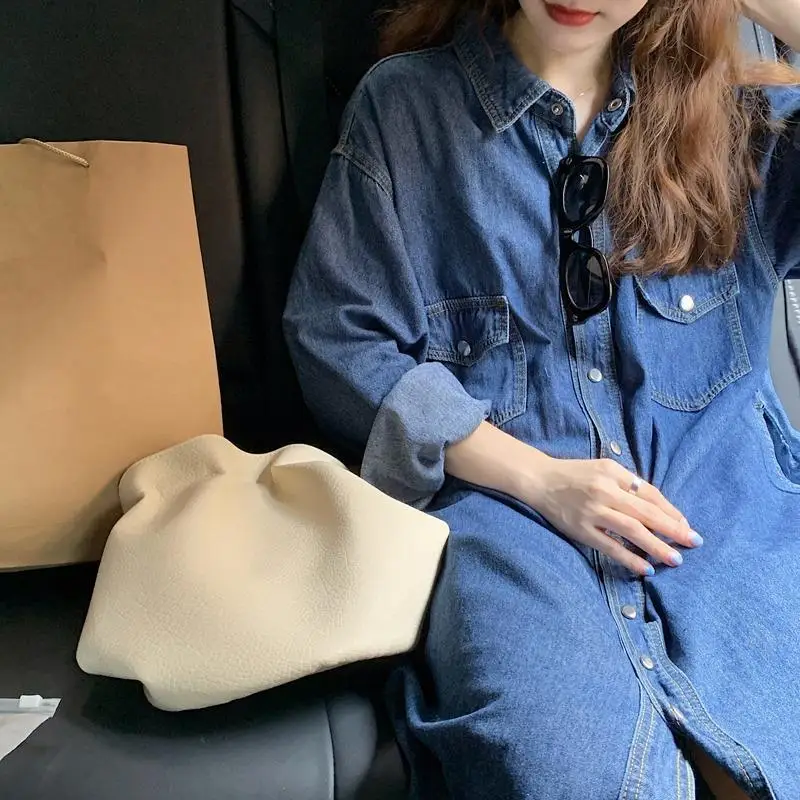 2025 nuevo vestido de mezclilla para mujer, camisa de manga larga, falda larga de otoño, falda larga por encima de la rodilla holgada e informal con temperamento adelgazante